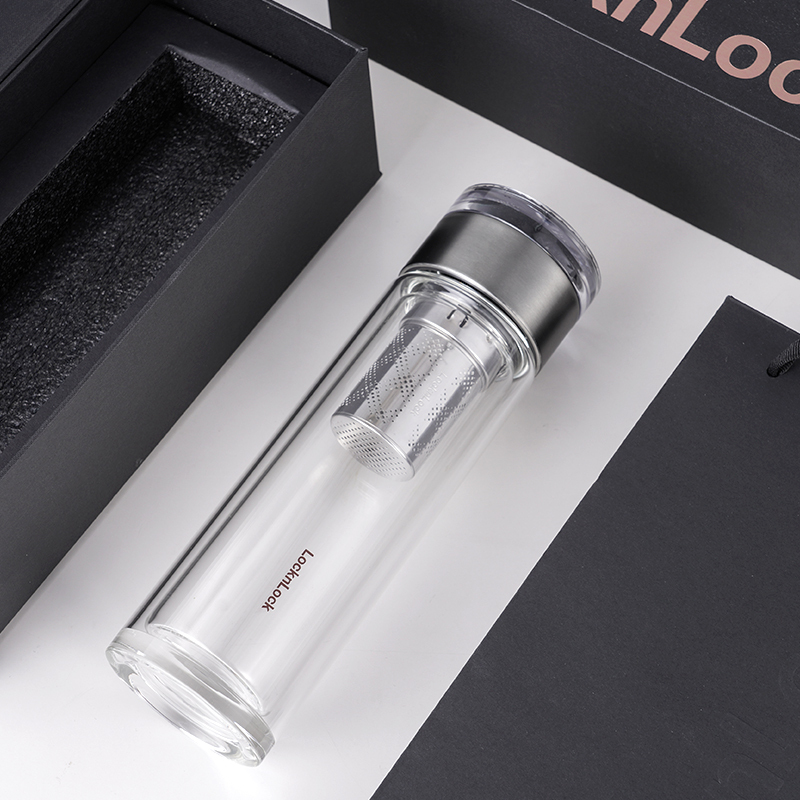 乐扣乐扣(LOCK&LOCK)茶仓双层商务杯LLG599茶水分离420ml透明玻璃杯