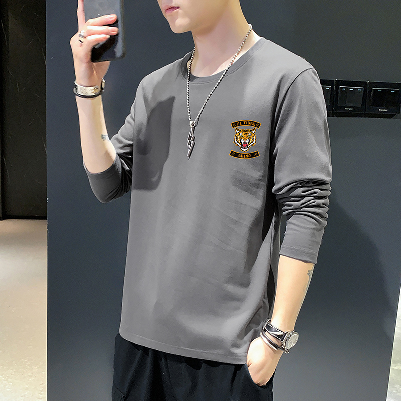 蓝缕金[LANLVJIN]男士T恤春秋宽松体恤2020新款青年圆领套头纯棉长袖t恤大码韩版帅气印花薄款上衣男装