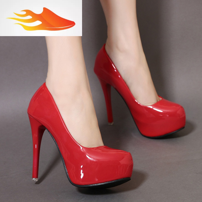 fish basket车模高跟鞋冬季新款女圆头单鞋百搭细跟12cm少女学生公主