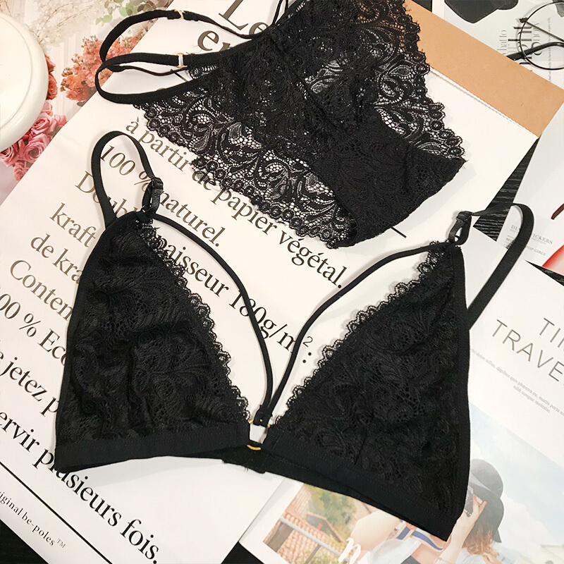 宾如意女士套装 薄款内衣蕾丝绑带抹胸辣诱惑内裤胸罩夏季黑均【价格