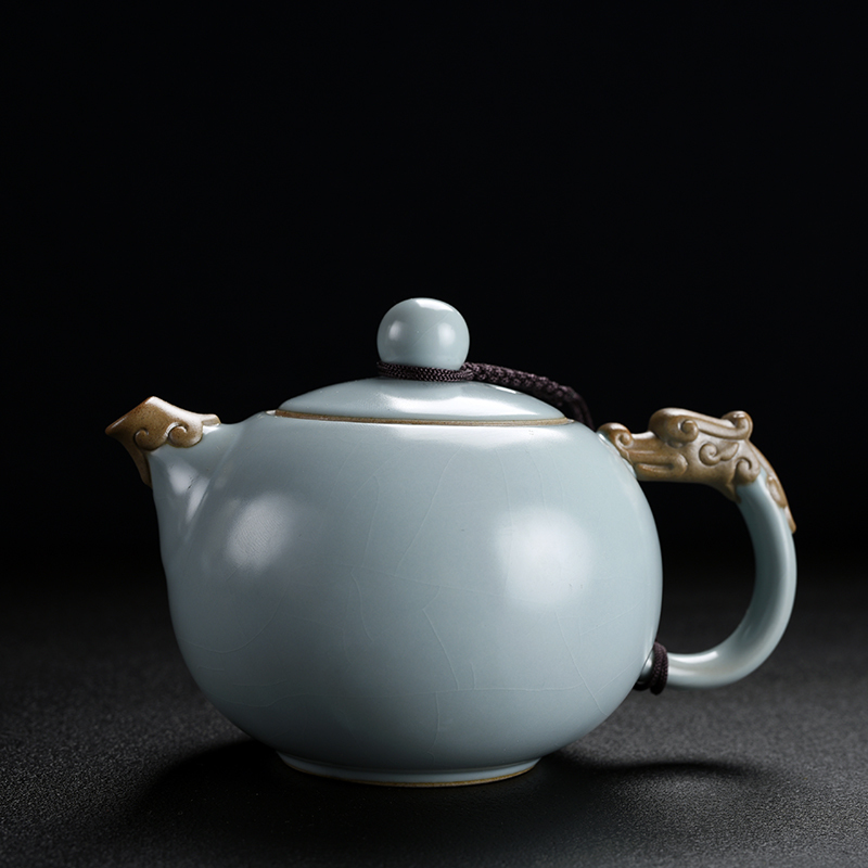 功夫茶具开片可养茶壶陶瓷手抓壶家用大号泡茶器西施壶恒缘汝窑龙凤壶