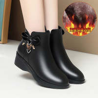 秋冬季新款妈妈鞋棉鞋坡跟软底加绒保暖短靴防滑中老年女士棉靴子_1 黑色2315加绒款坡跟4.5cm 39