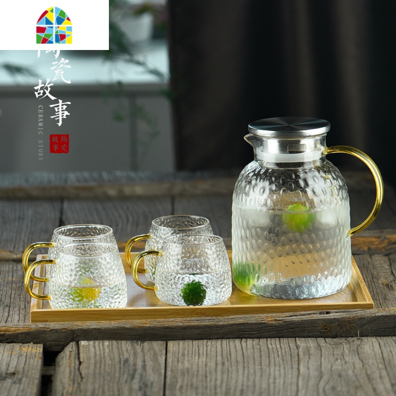 冷水壶玻璃可高温北欧创意白开水杯套装家用扎壶耐热防爆凉水壶 FENGHOU 冰泉壶1300ml+冰晶杯2个高清大图