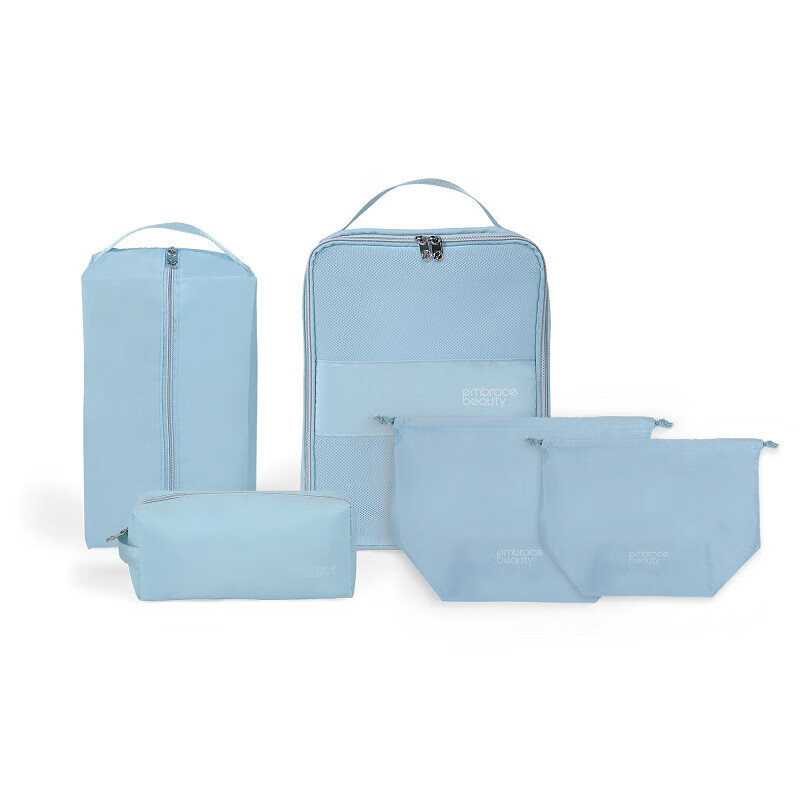 又见美物 EB5101 五件套 洗漱包/收纳袋M、@立体鞋袋/抽绳袋L/抽绳袋M 收纳袋 月白蓝 (计价单位:套)