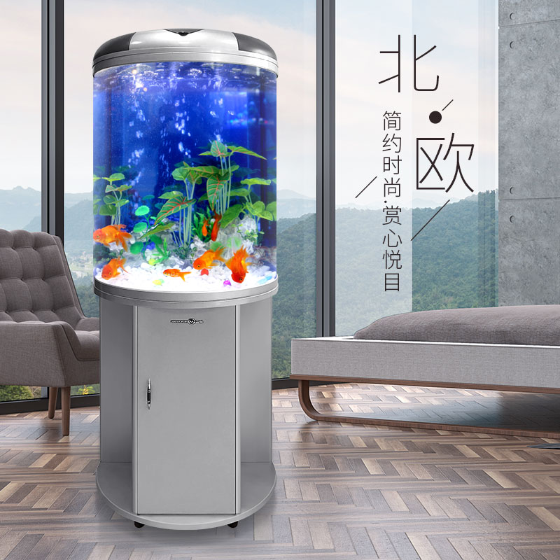 半圆柱形鱼缸水族箱客厅自循环生态创意玻璃小型家用落地带柜高清大图