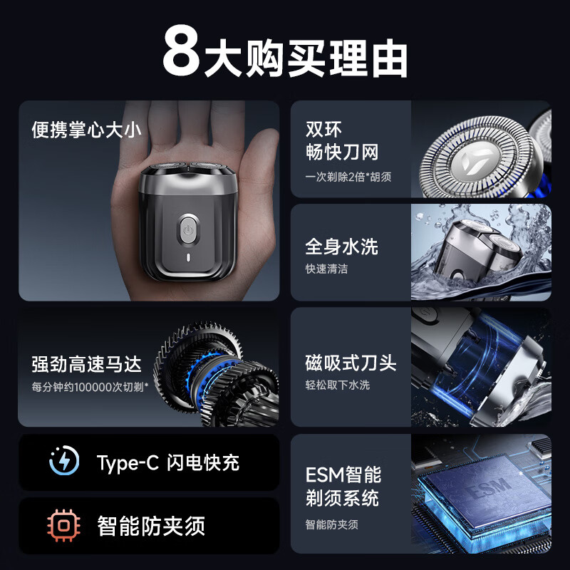 映趣电动剃须刀男士刮胡刀充电便携式双刀头轻便旋转式胡须刀迷你mini6高清大图