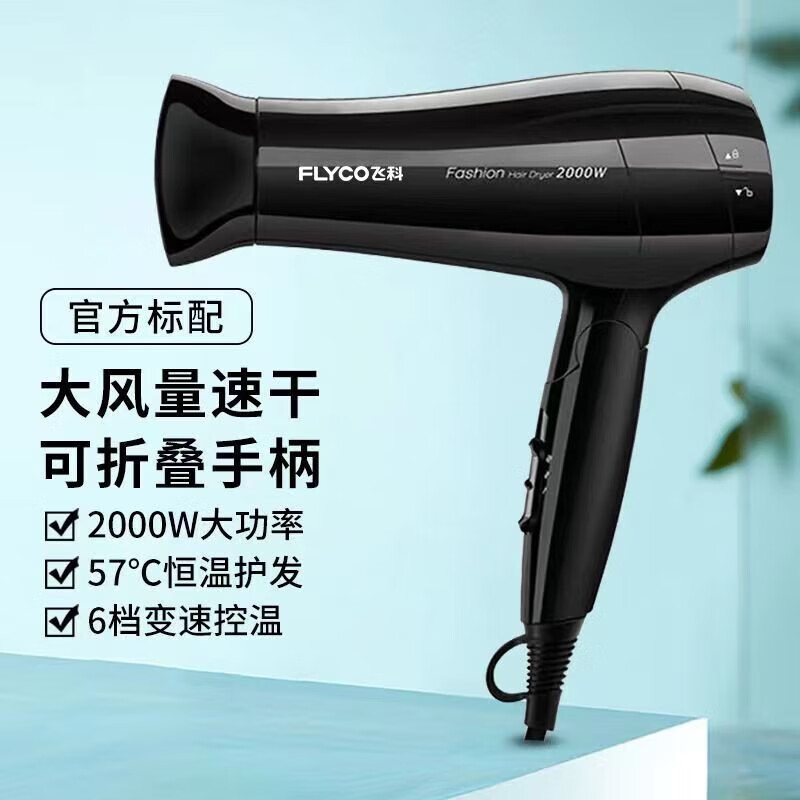 飞科(FLYCO)电吹风FH6231黑色家用大功率吹风筒旅行负离子吹风机冷热风理发店发廊可折叠低调