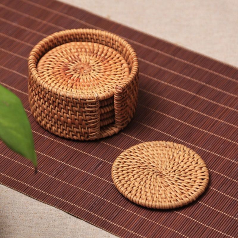 越南秋藤编杯垫套装藤茶垫杯托茶道茶具铁壶隔热垫养壶垫紫砂壶托 宽8