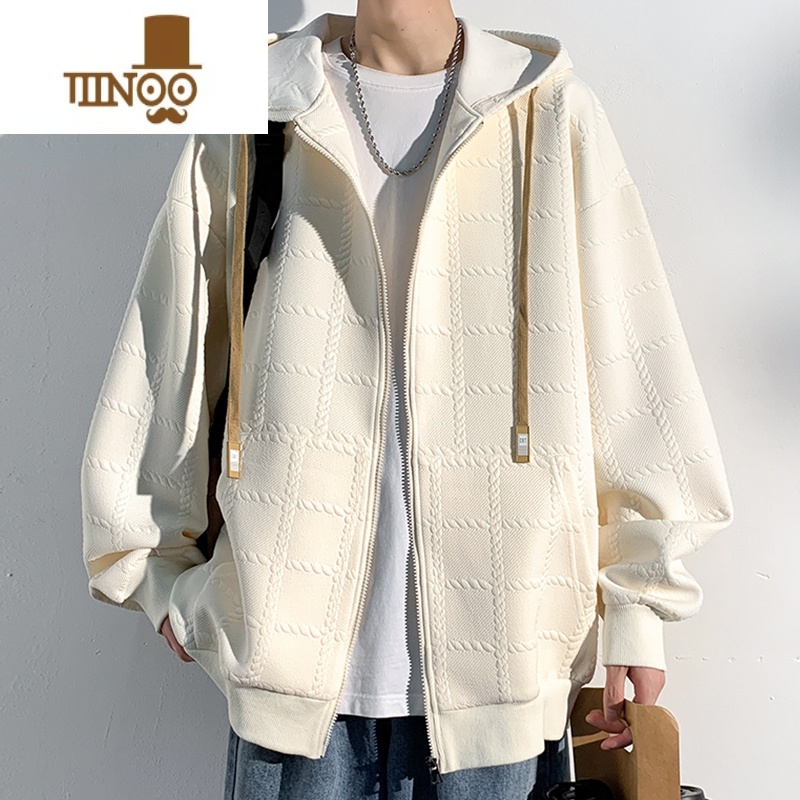 YANXU港风连帽夹克男款潮牌感开衫卫衣外套男生休闲百搭上衣服