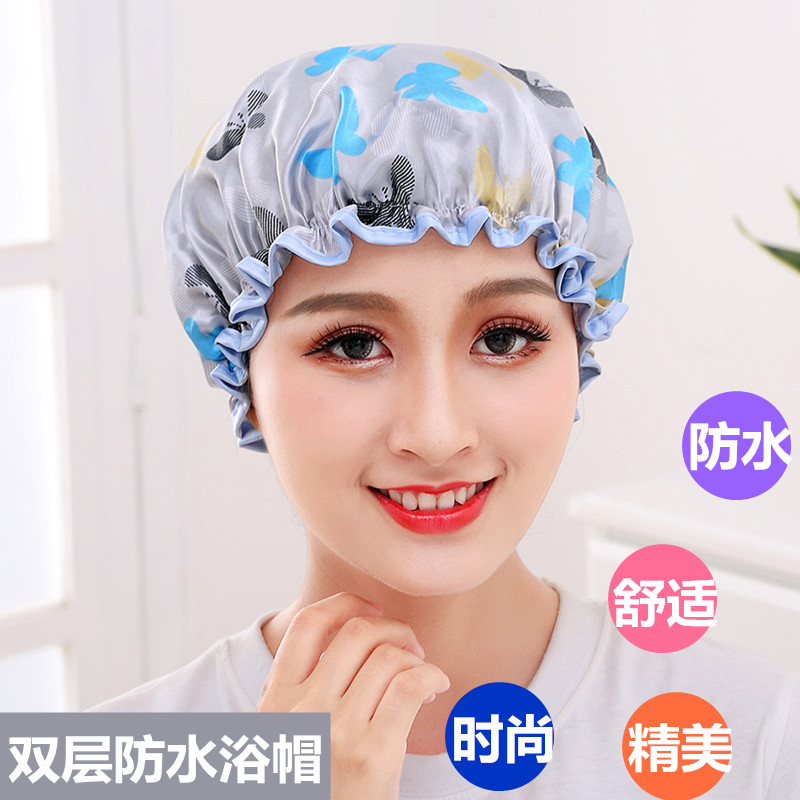 洗澡儿童防水浴帽男女沐浴洗澡头套儿童小孩护耳加大干发 三维工匠 蝴蝶点点灰色高清大图