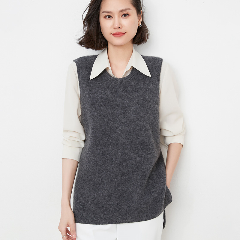 圆领短款马甲背心100纯羊毛衫女士秋冬新款套头羊绒毛衣无袖坎肩