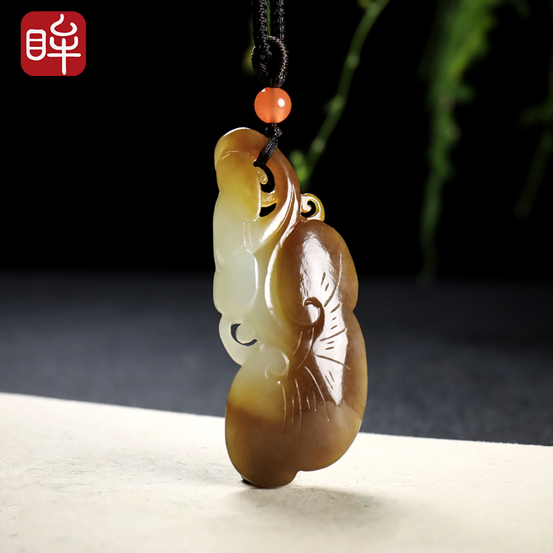 工作室作品和田玉吊坠糖玉福寿如意男女款孤品玉石挂件附送证书参数