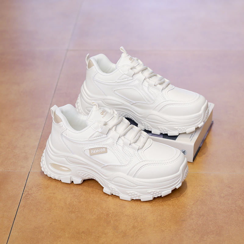 La Chessiers老爹鞋女鞋2026春秋新款网面透气厚底百搭低帮休闲运动休闲鞋 卡其 38码