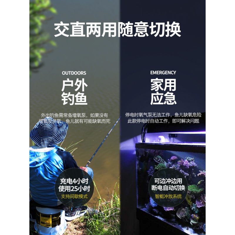 鱼缸氧气泵增氧泵小型养鱼 usb充电钓鱼户外便携式两用打氧机高清大图