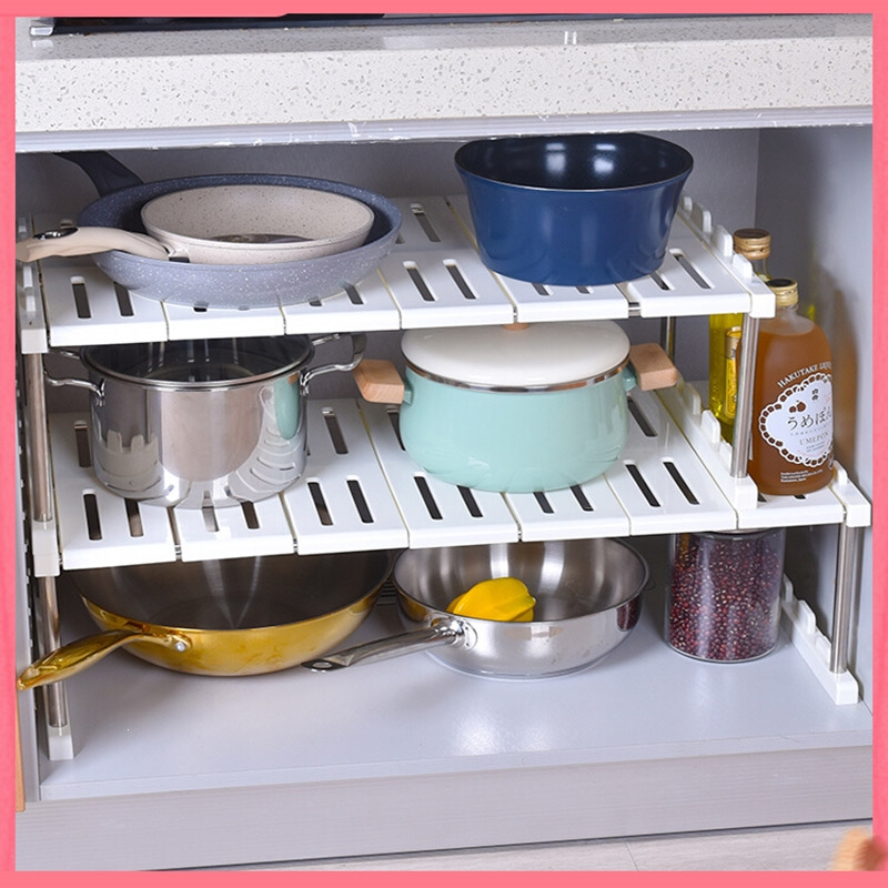 回固厨房下水槽置物架不锈钢可分层落地橱柜多层收纳伸缩水池柜子锅架