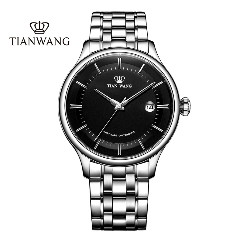 【支持后盖定制刻字服务】【送男友生日礼物推荐】天王表新品男士钢带机械手表昆仑系列品牌正品男表51134 黑盘男表