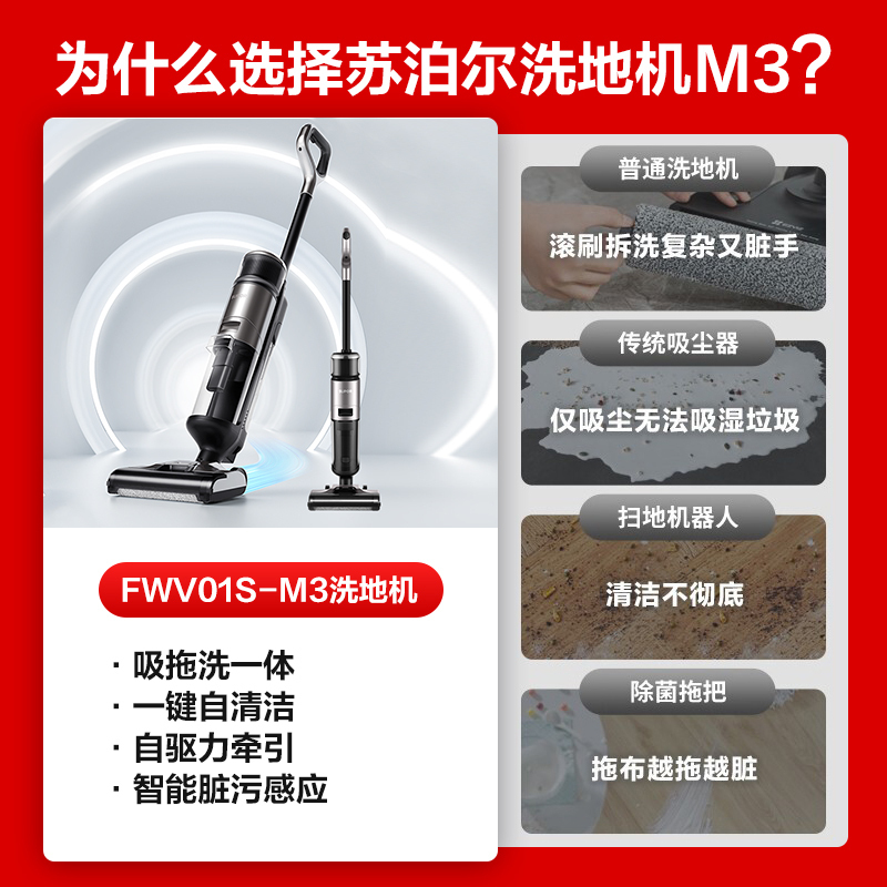 苏泊尔 (SUPOR )无线智能吸尘器洗地机清洁机吸洗拖一体拖地机擦地机家用FWV01S-M3