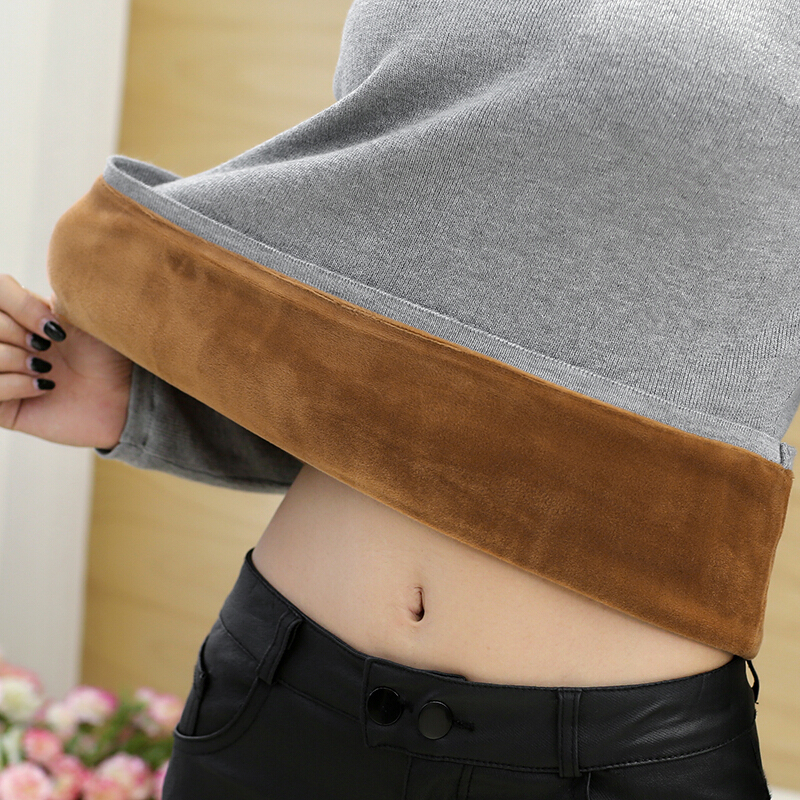 加绒毛衣女秋冬高领长袖短款大码针织衫女修身加厚保暖套头打底衫