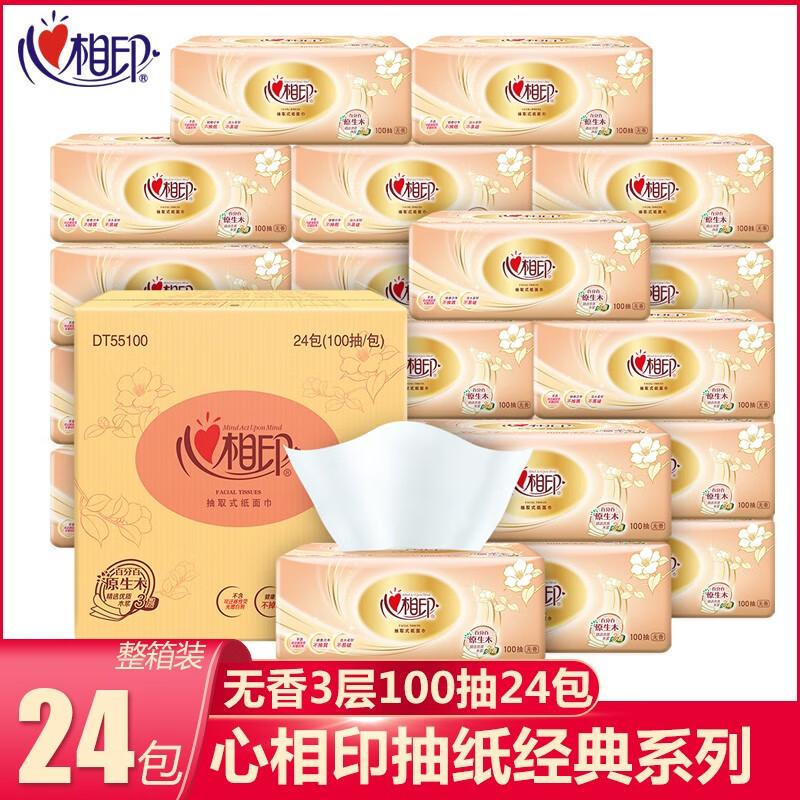 心相印抽纸经典系列整箱DT55100(S码3层100抽24包)