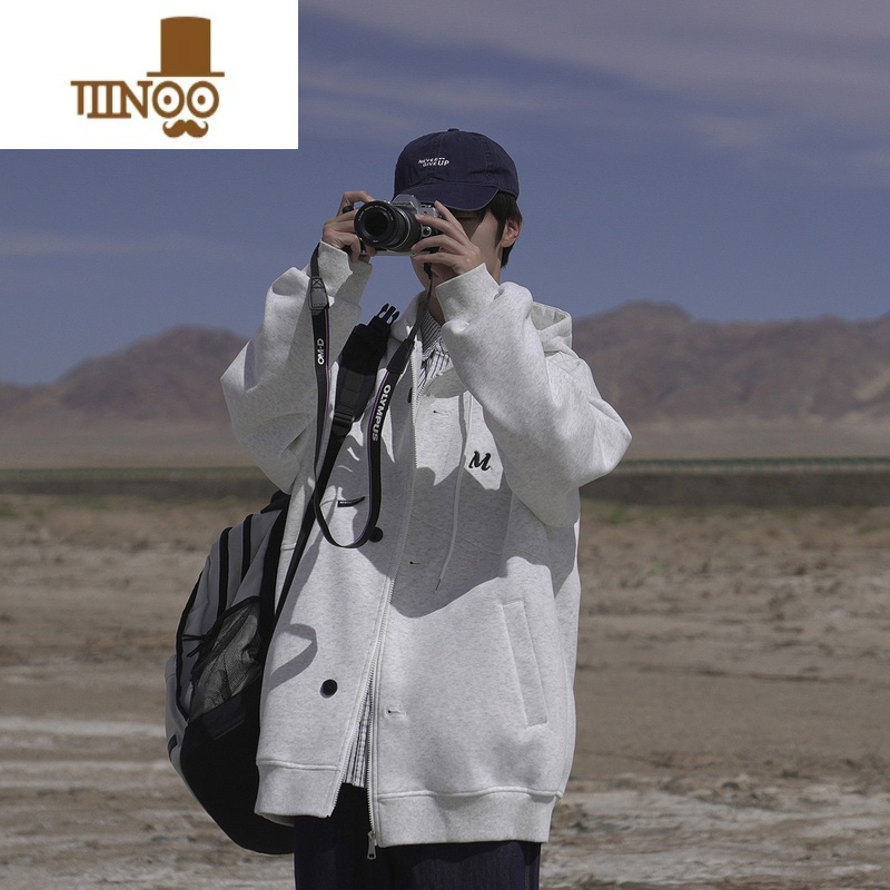 YANXUE2023秋季新款男新款连帽卫衣360g休闲舒适字母刺绣开衫百搭外套高清大图