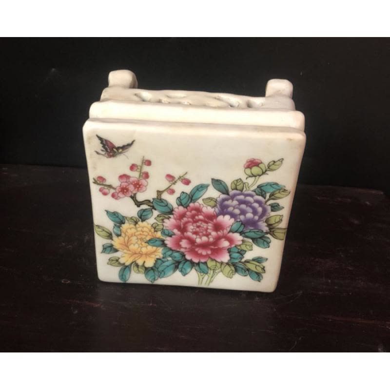 美帮汇民国粉彩牡丹花四方桌怀旧仿古做旧家居装饰摆件小玩玉收藏古典图片