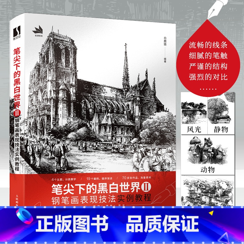 [正版]笔尖下的黑白世界2 钢笔画表现技法实例教程 钢笔画入门临摹画册风景速写线稿临摹本教程建筑手绘表现技法静物素描高清大图