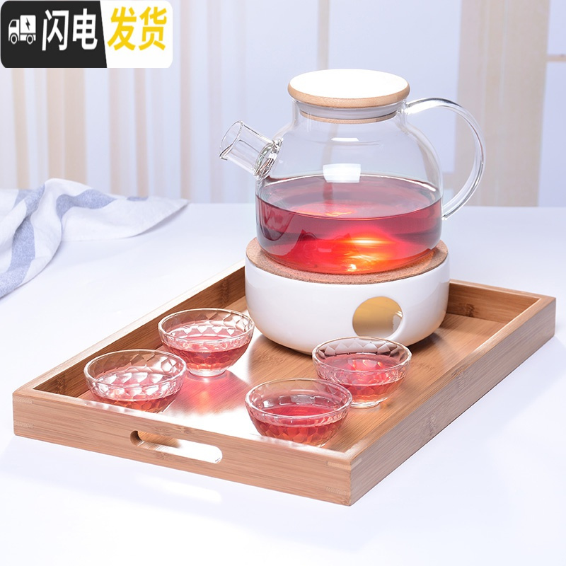 三维工匠欧式田园水果茶玻璃下午茶茶具陶瓷蜡烛加热底座煮花茶壶茶杯套装 电陶炉白色功率800w高清大图