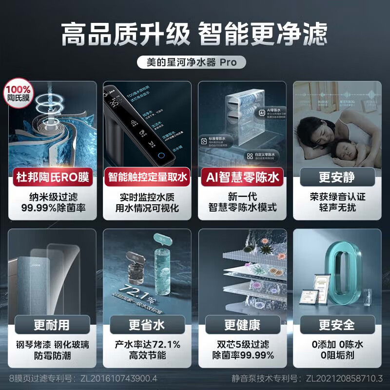 美的(Midea)净水器家用净水机星河净系列升级款T1000GPRO大通量净饮一体零陈水数显双出水厨下直饮水机反渗透过滤高清大图