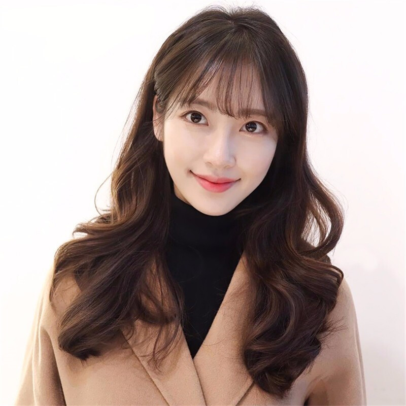 瑞纳丝 假发女全真发中长发空气刘海头套长卷发自然全头套式网红真人