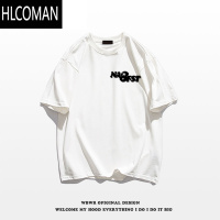 HLCOMAN美式街头字母印花260g短袖男夏季潮牌宽松情侣T恤打底衫