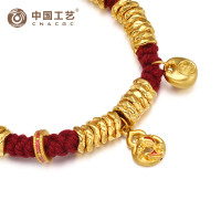 足金999 福袋葫芦金盘缠红绳手链
