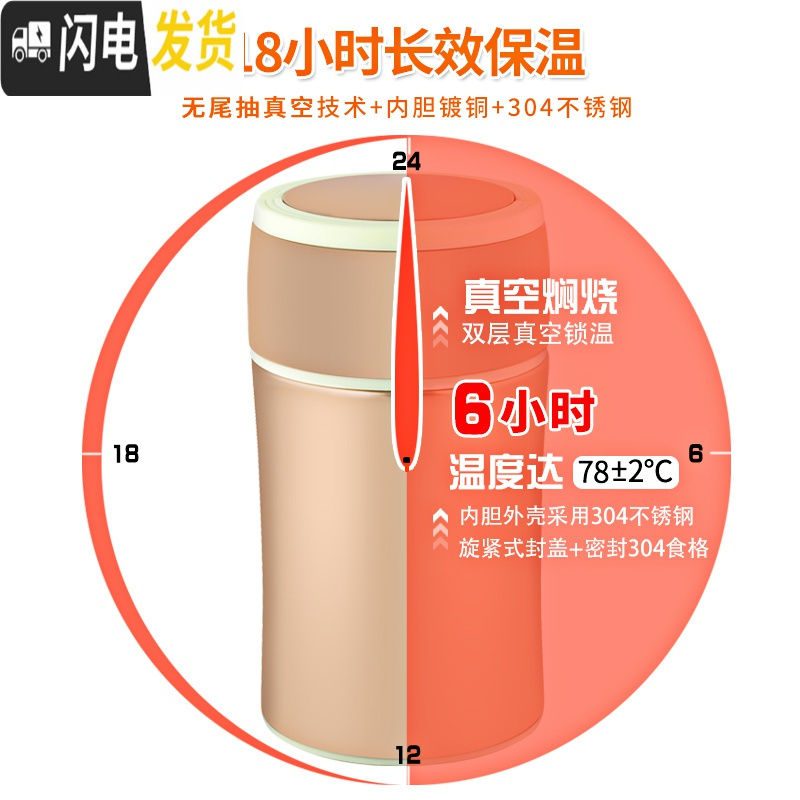 三维工匠保温饭盒304不锈钢真空长效保温便携焖粥两层双层焖烧杯 304真空焖烧杯1玫瑰粉+折叠勺