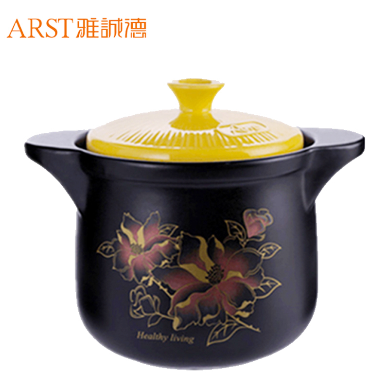 雅诚德(arst)陶瓷煲紫砂锅炖锅6.5L 家用汤煲耐高温干烧不裂养生锅 金黄色直径33cm