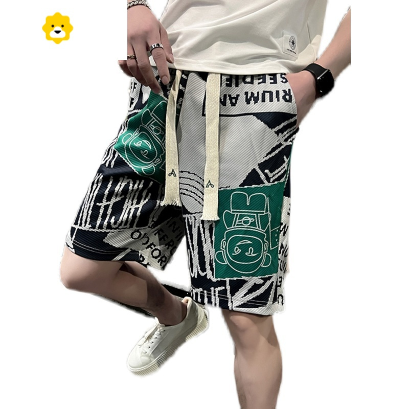 fishbasket花裤子男款短裤季宽松休闲五分裤运动中裤外穿男裤沙滩男士