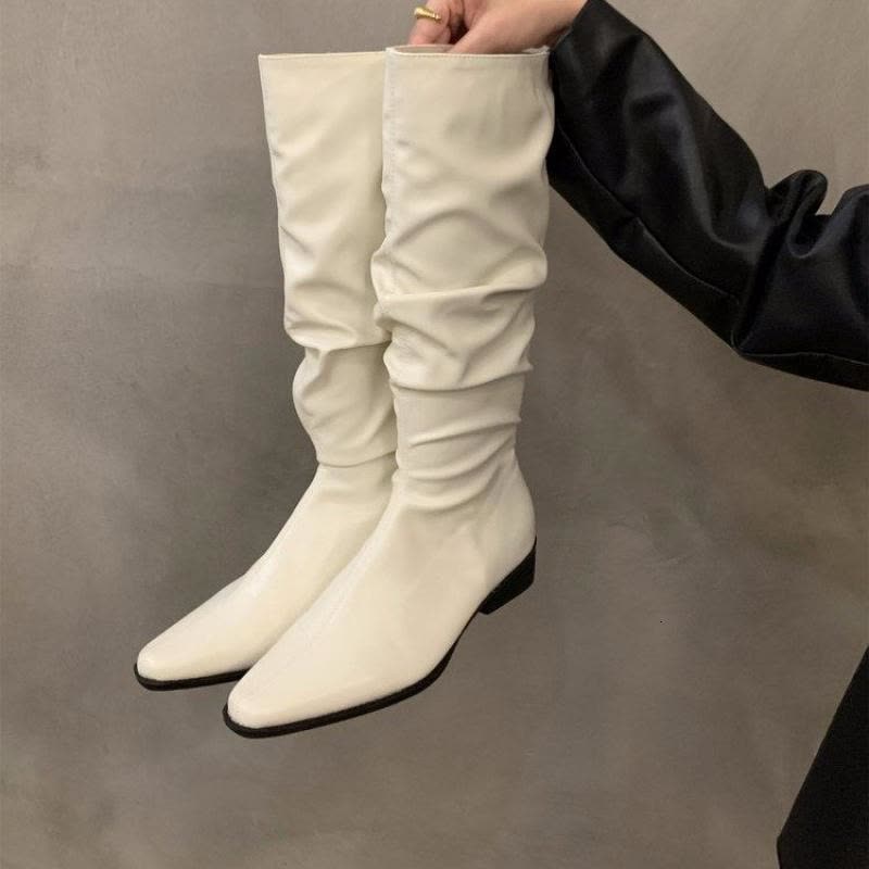 戈佳妮2023新款秋冬粗跟堆堆长筒骑士靴子女法式中筒瘦瘦西部长靴图片