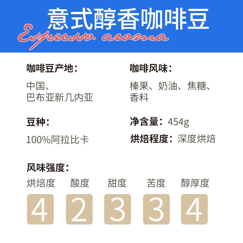 SGL COFFEE意式醇香咖啡豆454g 阿拉比卡豆 深度烘焙 油脂丰富高清大图