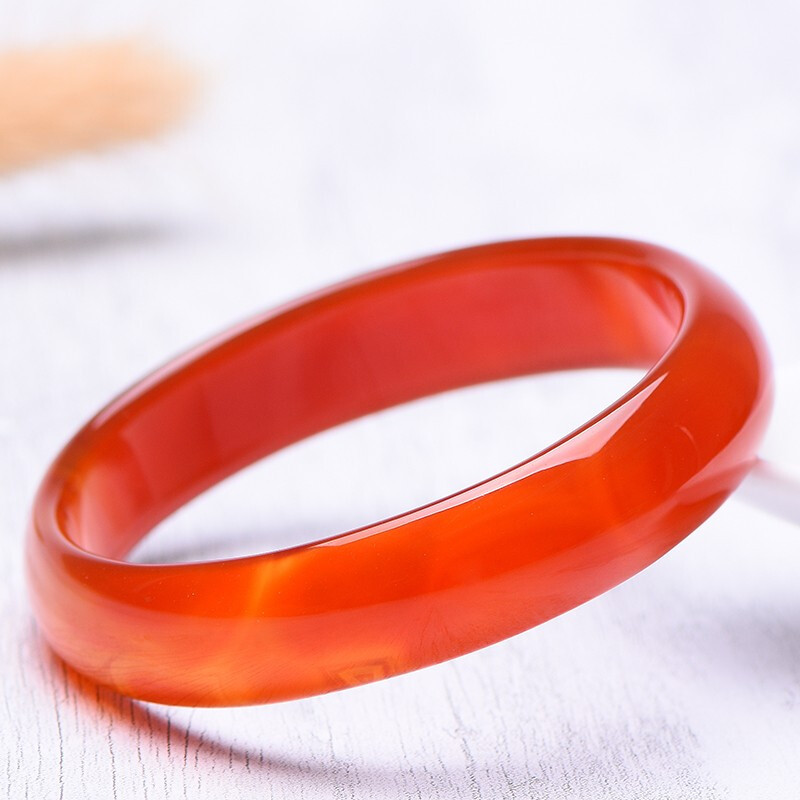 臻玉盈天然红玛瑙手镯女款玉镯细条宽条可选带证书