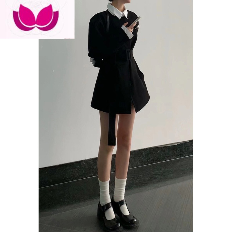 七斓韩剧女主财阀富家千金小个子春季款西装裙辣妹学院风套小 S 黑色加薄棉