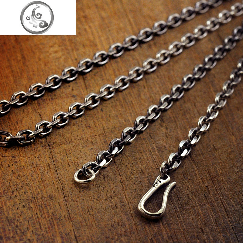 S925纯银太角项链泰银复古潮男锁骨链百搭毛衣链男女款银链 JiMi高清大图