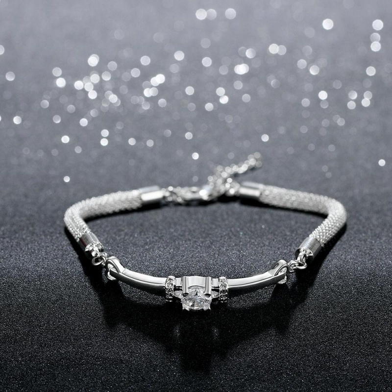 H382 Fashion Bracelet白色锆石水晶手链欧美外贸镀925纯银女首饰送女朋友七夕情人节礼物
