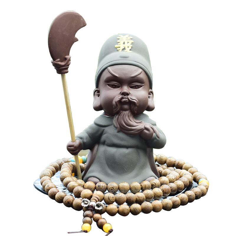 精品紫砂Q版关公武圣关羽陶瓷可爱车载祝福摆件车内车上饰品 三维工匠 齐天大圣[送防滑垫鸡翅木佛珠]高清大图