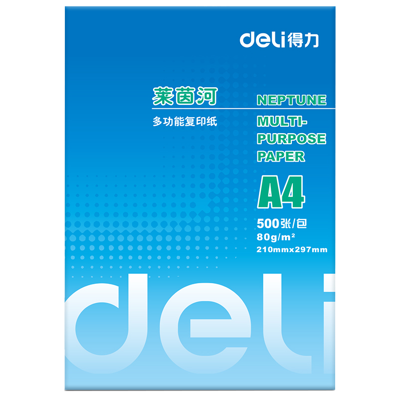 得力(deli)莱茵河A4复印纸 80g打印复印纸A4纸白纸 500张1包办公用品5包1箱