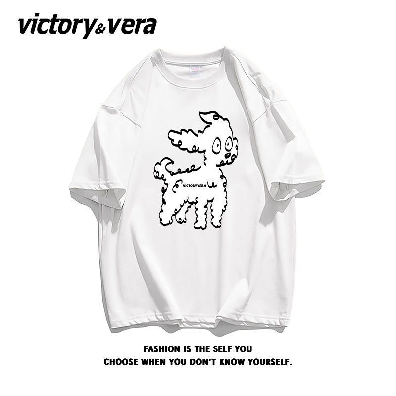 VICTORYVERA衣服夏天盐系印花原宿BF风2022纯棉宽松短袖T恤女上衣