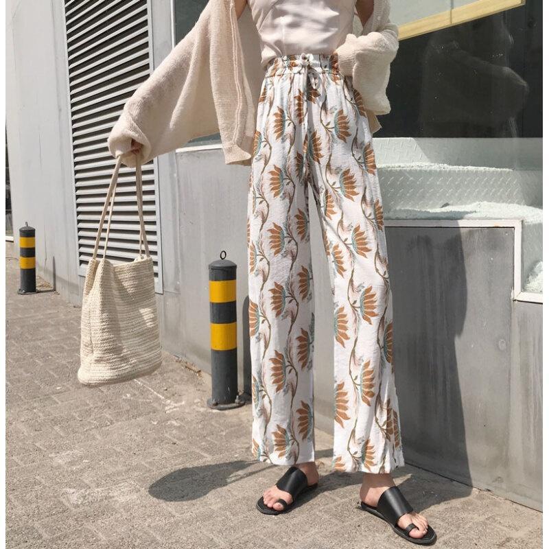 港味裤宽松韩版百搭高腰印花系带怪味少垂阔休闲裤白均