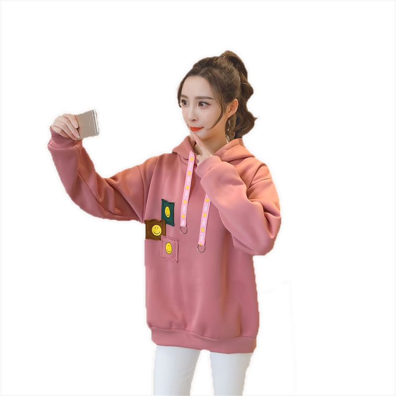 连帽ins笑脸卫衣女加绒加厚韩版潮宽松学生秋装bf风套头冬季上衣