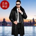 掉皮包换海宁皮衣男中年爸爸装父亲真皮绵羊皮派克服冬季中长款貂皮外套早买早便宜_392 175/88A 黑色