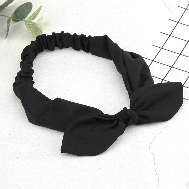 可爱兔耳朵发带黑色蝴蝶结头箍韩国发箍韩版头饰百搭洗脸简约成人黑色