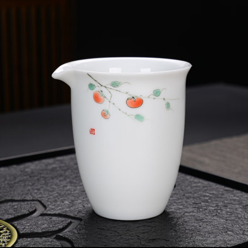 拓牌10头亮光羊脂玉瓷手绘 好柿连连高清大图