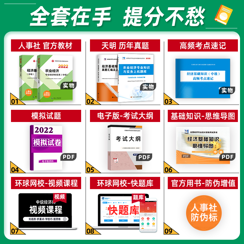 [友一个正版]中级经济师2022年教材历年真题试卷上机题库 全4本农业经济专业知识与实务经济基础知识人事社2022版中高清大图