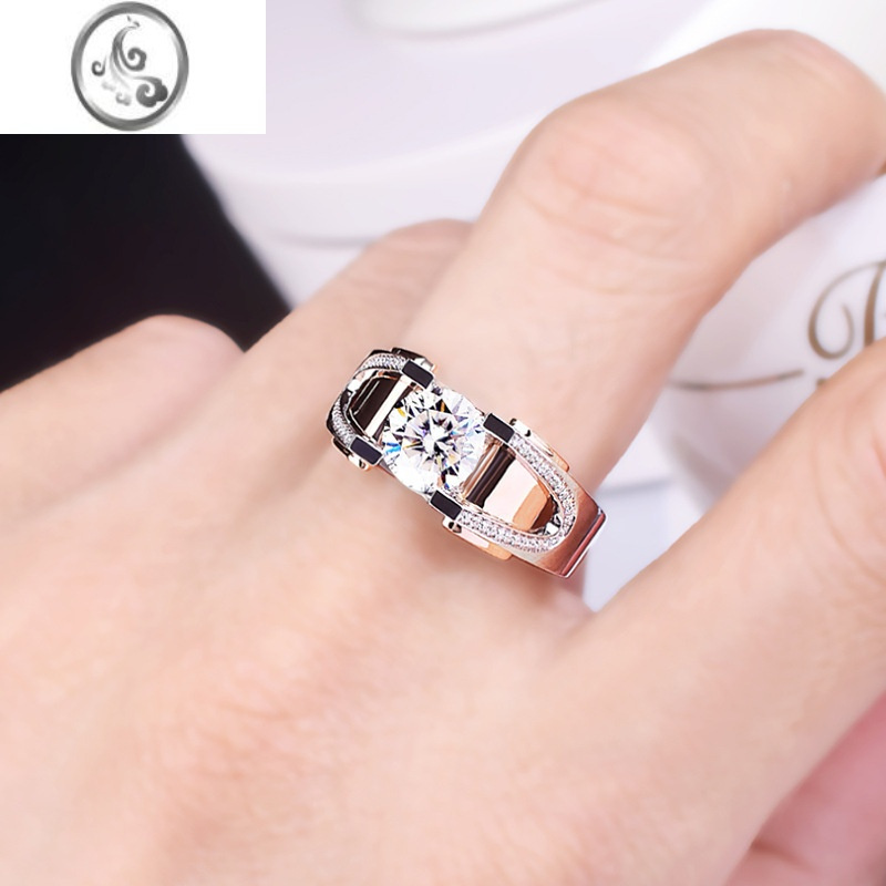 jimi2克拉d色仿莫桑钻石戒指男士双色电镀个性时尚大气男牛角款钻戒男